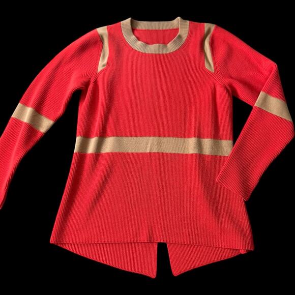 Per Se By Carlisle Orange/Red & Tan Ribbed Sweater Size Large - Picture 1 of 7